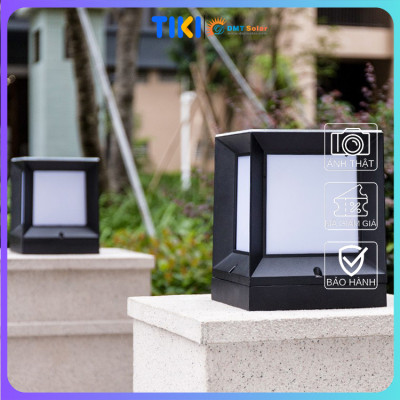 Đèn trụ cổng năng lượng mặt trời vuông đơn giản TC03 kích thước 21-26cm tích hợp remote [3 màu ánh sáng]