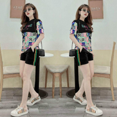 sét đồ sort nữ họa tiết chữ thêu Angel xinh xắn