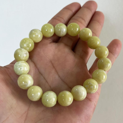 Vòng tay chuỗi hạt ngọc thật màu vàng chanh cho người mệnh Thủy và Kim hột 10 li (1cm)