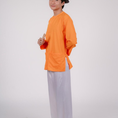 Bộ áo bà ba nam phối áo cate cam+ Quần phi trắng - Có bộ bà ba Bigsize