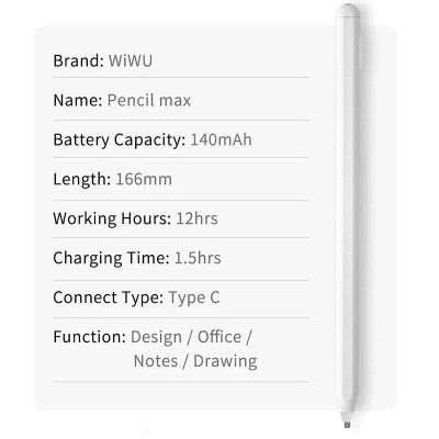 Bút cảm ưng WI WU Pencil Max cho máy tính bảng iPad , Samsung Tad , Điện thoại thông minh ,sử dụng trên mọi hệ diều hành - Hàng chính hãng