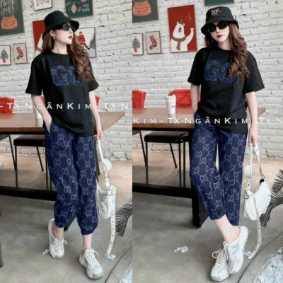 Sét đồ bộ nữ bigsize form rộng thêu chữ GC, sét bộ đồ mặc ở nhà siêu xinh