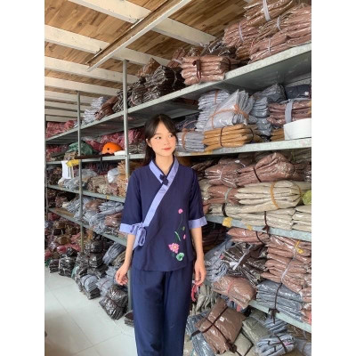 Đồ Lam Đi Chùa Xéo Nơ Hoa Cúc 1 Nút Thắt