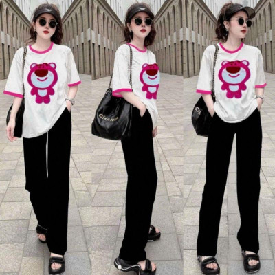 Sét đồ bộ nữ cao cấp quần ống suông kèm áo thêu hình siêu kute mẫu mới chất bao dep9ư r