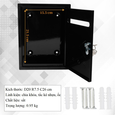 Hộp thư kim loại Treny cao cấp – hộp đựng thư hàng ngày – hộp thư trang trí trước nhà – màu đen - có chìa khóa - chính hãng