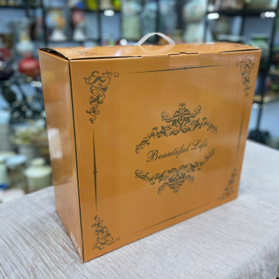 Bộ ấm chén, bình trà cao cấp men vân đá viền mạ vàng 24k đế xoay 360d