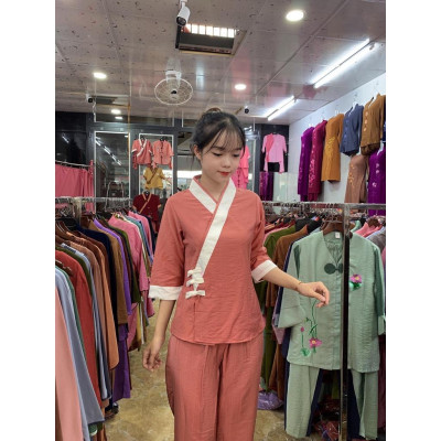ĐỒ LAM ĐI CHÙA 3 NÚT Vải Tơ Cao Cấp Có Big Size
