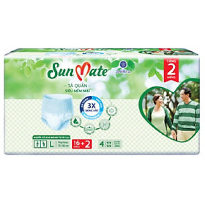 HCM- Sỉ 1 Cây/Thùng 4 Gói Tã Quần Sunmate L16 + 2 (20 Miếng) Siêu Mềm Mại - Tã quần người lớn Sunmate  L16 +2 Miếng