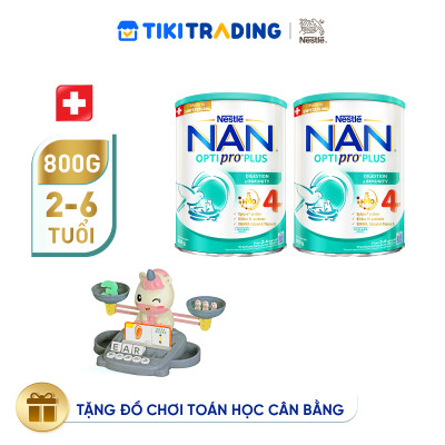 [Tặng Đồ chơi toán học cân bằng] Bộ 2 lon Sữa bột Nestlé NAN OPTIPRO PLUS 4 800g/lon với 5HMO Giúp tiêu hóa tốt + Tăng cường đề kháng - Bé 2-6 tuổi