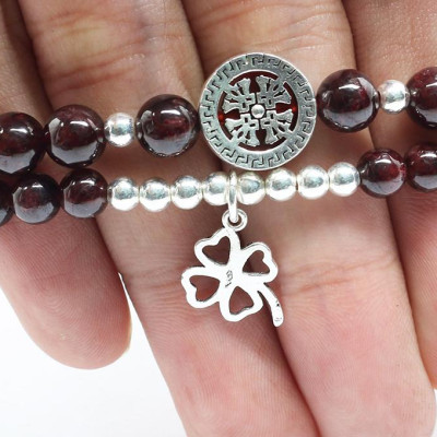 Cặp Vòng Garnet Ngọc Hồng Lựu (6mm) Mix Charm Bạc Ngọc Quý Gemstones VT76