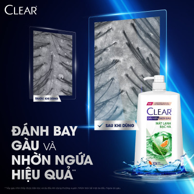 Dầu gội đầu Clear Mát Lạnh Bạc Hà sạch gàu ngứa và vi khuẩn suốt 48 Giờ 1.4kg