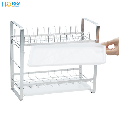 Kệ úp chén đĩa 2 tầng inox 304 có khay hứng nước Hobby home decor UCD