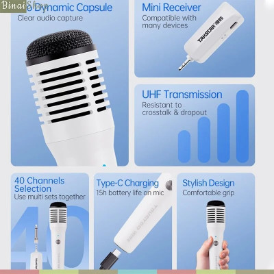 Takstar HM-300W - Micro Cầm Tay UHF, Pham Vi Thu 40m Dùng Cho Hát Karaoke, Giảng Dạy, Hướng Dẫn Viên   - Hàng chính hãng