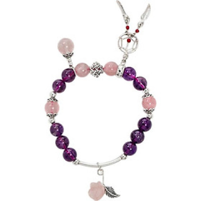 Vòng Thạch Anh Tím Mix Thạch Anh Hồng 8mm + Hoa Mẫu Đơn Ngọc Quý Gemstones VT145