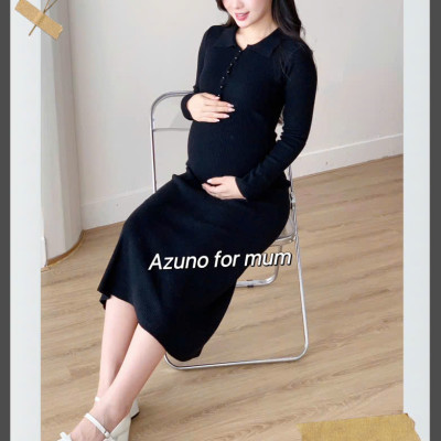 Váy Bầu Len, Đầm Len Bầu Cổ Đức Dáng Body Dài