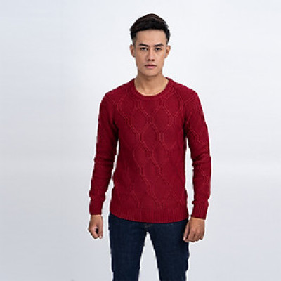 Áo len nam dài tay cổ tròn màu đỏ đô NOVELTY 180587T