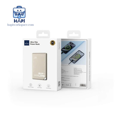Sạc dự phòng từ tính hàng chính hãng WiWU Explore 5.000/10.000mAh, siêu mỏng, sạc không dây 15W, LED độc lạ