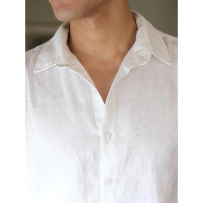 Áo sơ mi nam cổ bẻ ngắn tay vải Linen Premium cao cấp mặc thoáng mát