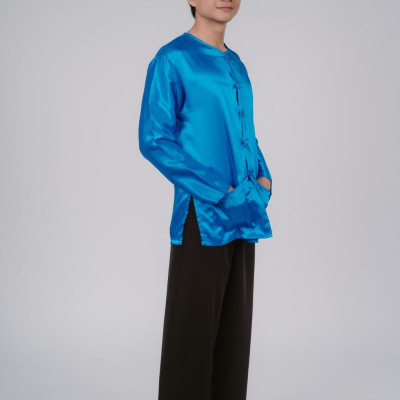 Bộ áo bà ba nam phối áo phi xanh dương + Quần phi đen - Có bộ bà ba Bigsize