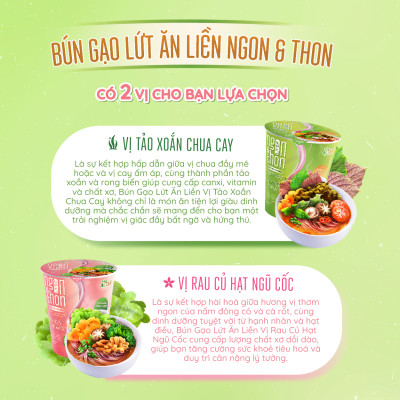 Thùng 24 ly bún gạo lứt ăn liền NGON & THON - Vị tảo xoắn chua cay