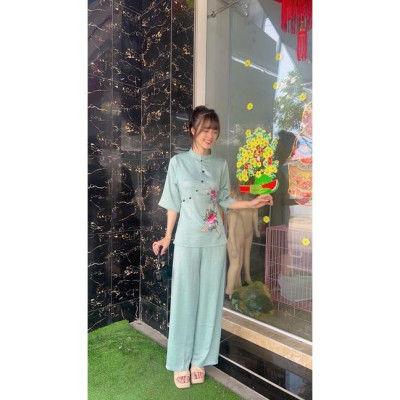 ĐỒ LAM ĐI CHÙA Đồ Phật Tử - Mẫu Hoa Cát Tường Thêu Tay Tinh Tế