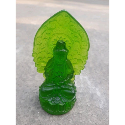 Tượng Phật Bà Quan Âm Mới Đá Lưu Ly Xanh Lá Tươi Đẹp Để Xe Hơi hoặc để bàn cao 12cm đk 7cm đế 5cm Hợp Mệnh Hỏa Mệnh Mộc ạ