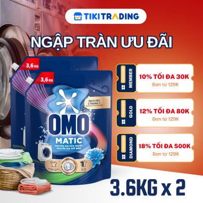 Combo 2 Túi Nước Giặt Omo Matic Bền Đẹp Bền Màu Cho Máy Giặt Cửa Trước 3.6KG