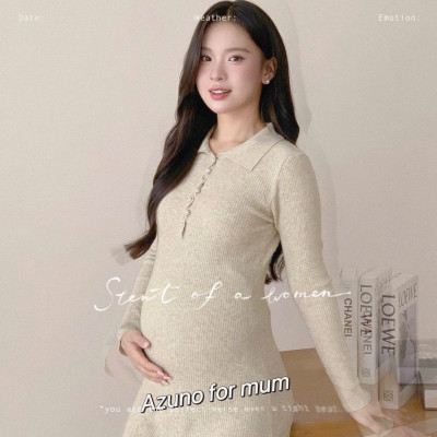 Váy Bầu Len, Đầm Len Bầu Cổ Đức Dáng Body Dài