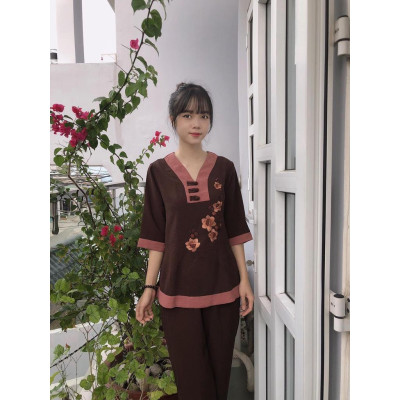 ĐỒ LAM ĐI CHÙA #Mã Freeship Xtra# Cổ Chữ Y Vải Đũi