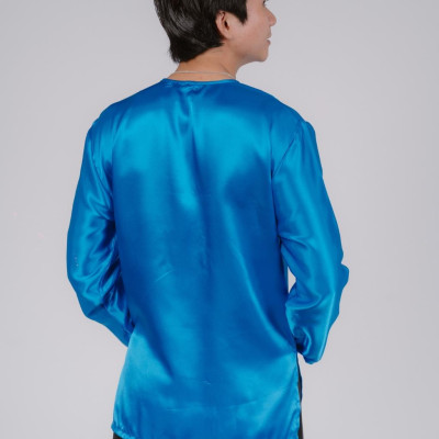 Bộ áo bà ba nam phối áo phi xanh dương + Quần phi đen - Có bộ bà ba Bigsize