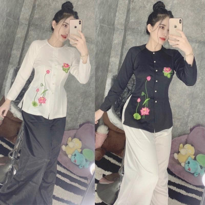 Đồ Lam Đi Chùa # Thêu Hoa Sen Vải Cao Cấp