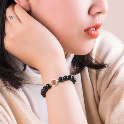 Cặp vòng nam nữ đá Obsidian charm thạch anh tóc vàng - Ngọc Quý Gemstones