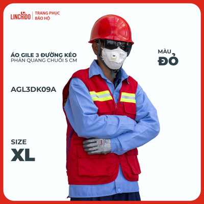Áo Gile Kỹ Sư, Giám Sát Công Trình, Bảo Hộ Lao Động, 3 Đường Kéo, 6 Túi - Mã AGL3DK09A