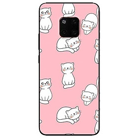 Ốp lưng dành cho Huawei 5t - Mate 20 - Mate 20 Pro mẫu Mèo Trắng Nền Hồng
