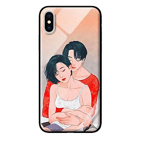 Ốp lưng kính cường lực cho iPhone XS Cặp Đôi Ôm Nhau - Hàng chính hãng