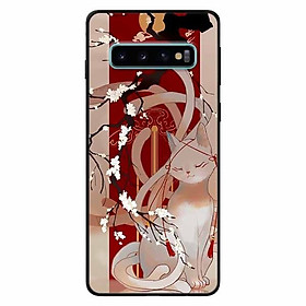 Ốp lưng in cho Samsung S10 Plus Mẫu Mèo Cành Hoa Đào