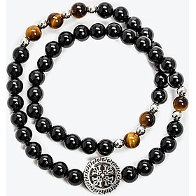 Vòng tay đôi đá obsidian mix charm bạc 925 mệnh thủy mộc - Ngọc Qúy Gemstones