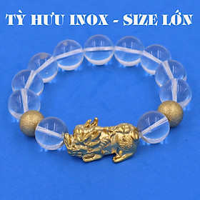 Vòng chuỗi đeo tay pha lê trắng 14 ly ( size lớn ) charm tỳ hưu và bi inox vàng, vòng tay chuỗi hạt