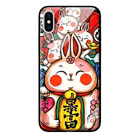 Ốp kính cường lực cho iPhone X Thỏ Trắng Má Đỏ - Hàng chính hãng