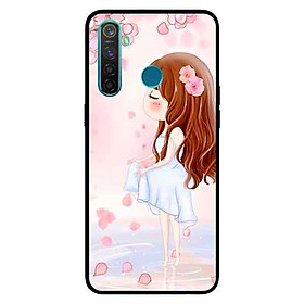 Ốp Lưng in cho Realme 5 Mẫu Cô Gái Váy Trắng Nền Hoa Đào - Hàng Chính Hãng