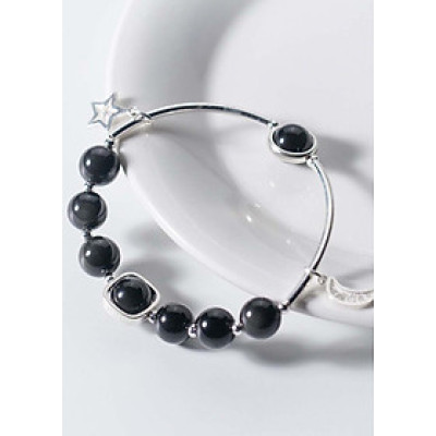 Vòng tay đá Obsidian phối charm trăng sao mệnh thủy, mộc - Ngọc Quý Gemstones