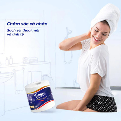 Lốc 10 Cuộn Giấy Vệ Sinh Tempo Prestige - Hoa Chuông Xanh