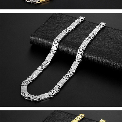 Dây chuyền nam kiểu xích hoa văn mê cung bằng thép không gỉ 316L (vàng trắng) - Q90