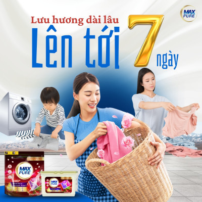 Túi viên giặt Maxpure Hương Đắm Say 30v tặng 1 vỉ viên treo bồn cầu Evershine hương Lavender