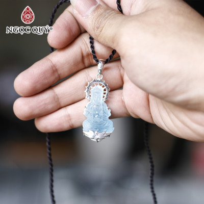 Mặt dây chuyền phật bà aquamarine bọc bạc 40.5x18mm mệnh thủy, mộc - Ngọc Quý Gemstones