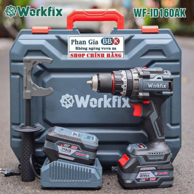 Máy khoan pin 13mm Workfix WF-ID160AK lực siết 160Nm, Không Chổi Than, Chống lật cổ tay-Bảo hành chính hãƞg.
