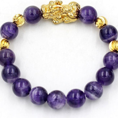 Vòng tay thạch anh tím than 12 ly charm tỳ hưu TH80