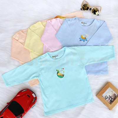 Bộ cotton màu dài cài nút vai BABIBOO - BBC33