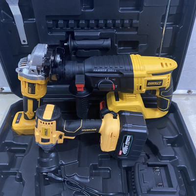 Bộ Combo 3 Trong 1 Gồm Máy Khoan Đục Bê Tông, Máy Mài Và Máy Siết Bulong Dùng Pin 199V, 2 Pin 15 Cell, Động Cơ Không Chổi Than (Tặng kèm hộp đựng)
