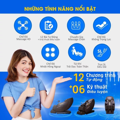 Ghế Massage Lifesport LS-369, Ghế Massage 4D Có 12 Chương Trình Tự Động Và 6 Kỹ Thuật Điêu Luyện